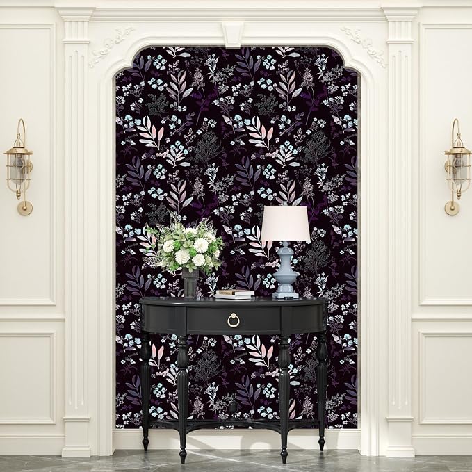 Laatse Vintage Floral Peel and Stick Wallpaper 17.5'' x 118'', Purple | Self Adhesive/Removable/Waterproof/Thick Vinyl Contact Paper for Bathroom Bedroom Shelf Cabinet Drawer,Prepasted,Easy Peel - Image 3