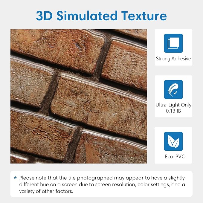 COMSTICKC 3D Peel and Stick Faux Brick Wall Panels for Quick DIY Wall Decor | Brown, 10 Pcs 11.8" x 11.8", Not Real Brick, Small Size Brick, Lightweight Thin PVC Decorative Wall Sticker, Cover 9.7 sq ft - Image 4