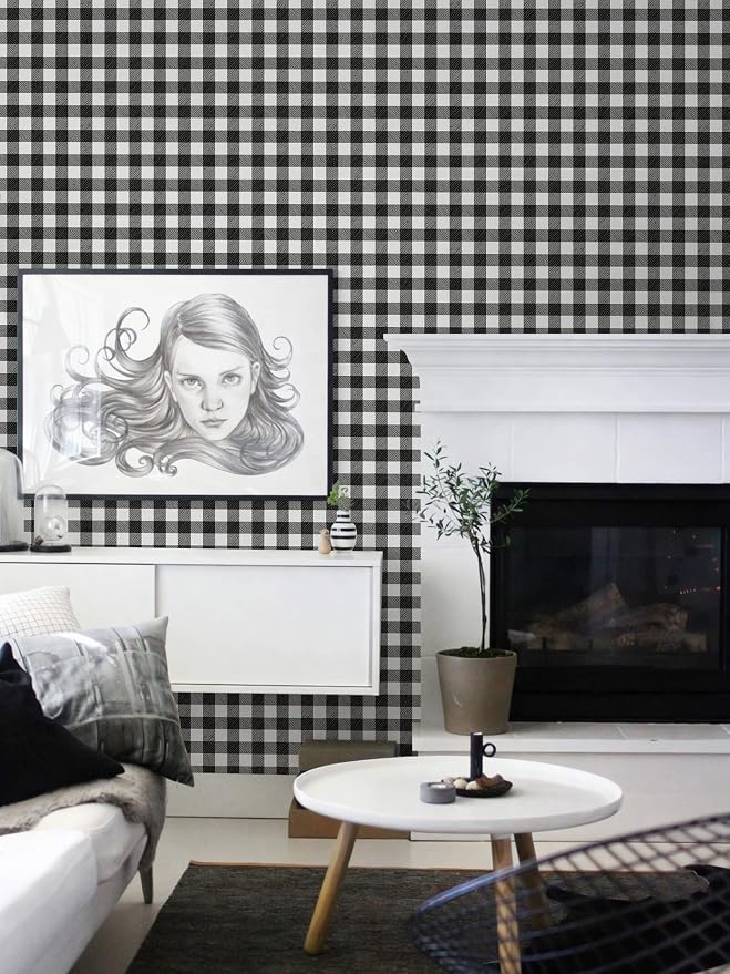 Heroad Modern Peel and Stick Wallpaper Black and White Plaid Contact Paper Mosaic Checkered Wall Paper Self Adhesive Waterproof Vinyl Roll for Bathroom Kitchen Cabinets Removable Decor 17.3"x78.7" - Image 9