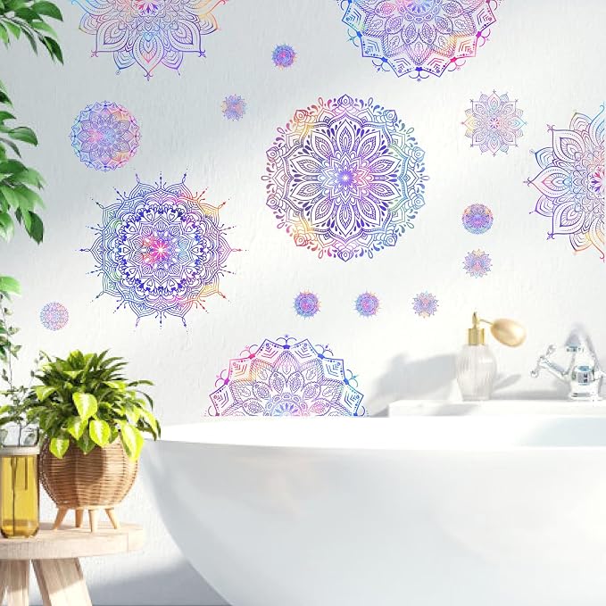 Kazova Large Mandala Wall Decals 20 Pcs Purple Wall Stickers for Living Room Lotus Flower Vinyl Decal Peel and Stick Half Mandala Art Murals for Bedroom Headboard Yoga Room Office Decor - Image 4