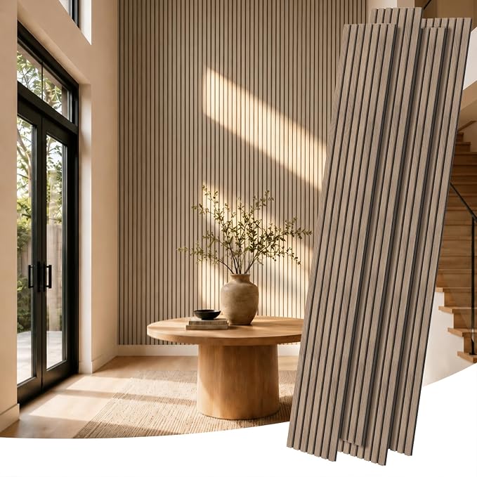RITOLLO Wood Panels for Wall, 4 Pack Wood Slat Acoustic Panels, 118 x 11 in 3D Fluted Sound Absorbing Panels for Interior Wall Decor, Accent Wall for Living Room, Bedroom, Home Office (Light Walnut) by Ritollo