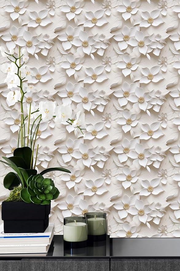 Peel and Stick Wallpaper Cream White Floral Small - Image 2