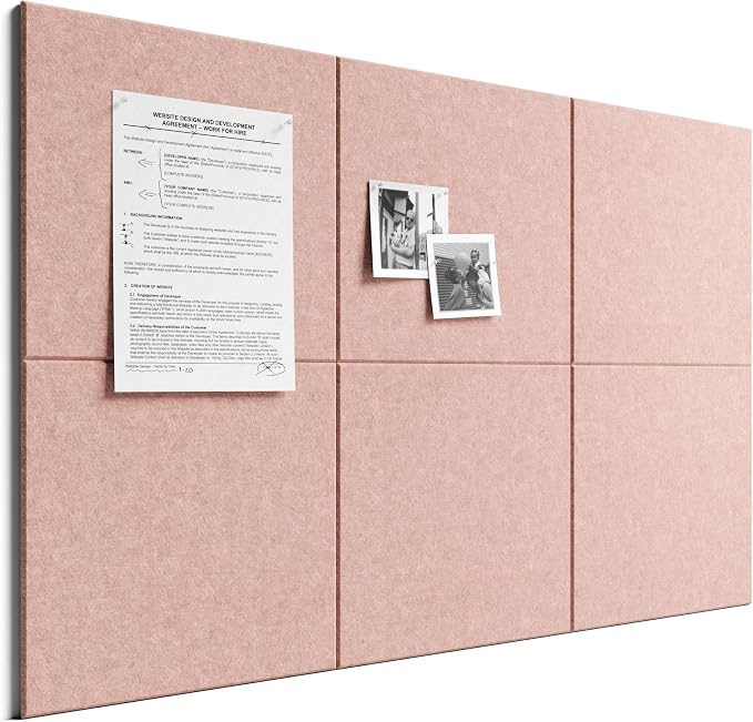 Bumusty 36"x 24" Large Felt Bulletin Board Tiles, Pink | 6-Pack Cork Board Alternative, Wall Decor, 30 Pushpins, 30 Adhesive Tabs, Vision Board, Office, Classroom, Home, Dorm by BUMUSTY