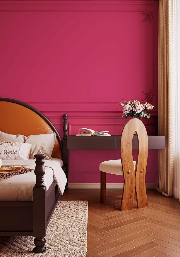Dimoon 393''x17.7'' Pink Peel and Stick Wallpaper Contact Paper Modern Self Adhesive Wall Paper Removable Renter Friendly Textured Solid Color Shelf Cabinet Vinyl Roll (393''x17.7'',Rose Red) - Image 5