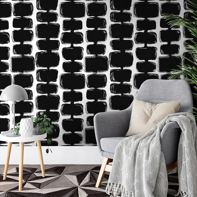 Safiyya Peel and Stick Wallpaper Black and White Contact Paper Mid Century Modern Abstract Geometric Wall Paper Self Adhesive Removable Wallpaper for Bathroom and Bedroom Vinyl 17.3"x78.7" - Image 3