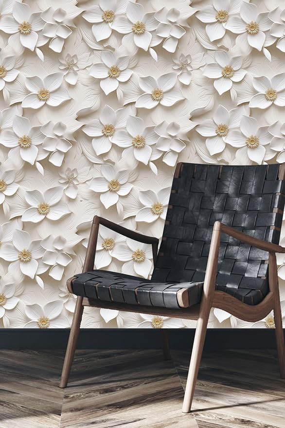 Peel and Stick Wallpaper Cream White Floral Small - Image 5
