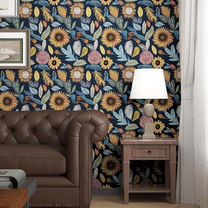 Laatse Boho Wallpaper Peel and Stick 17.5"x393", Blue Yellow Contact Paper | Self Adhesive/Removable/Waterproof/Thick Vinyl Wall Paper for Bathroom Bedroom Shelf Cabinet Drawer,Prepasted,Easy Peel - Image 4