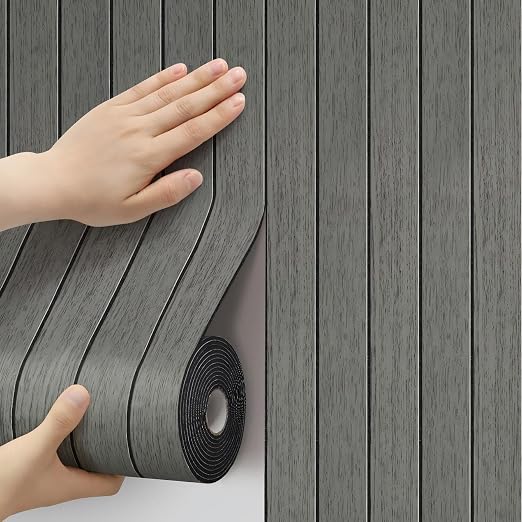 Thick Wood Slat Wall Panels, Modern 3D Peel and Stick, 15.75"x118" Self-Adhesive Accent Wall with Sound Dampening for TV Wall and Ceiling, Bedroom, Home Office, Dark Grey, 13 Sq Ft by Unknown