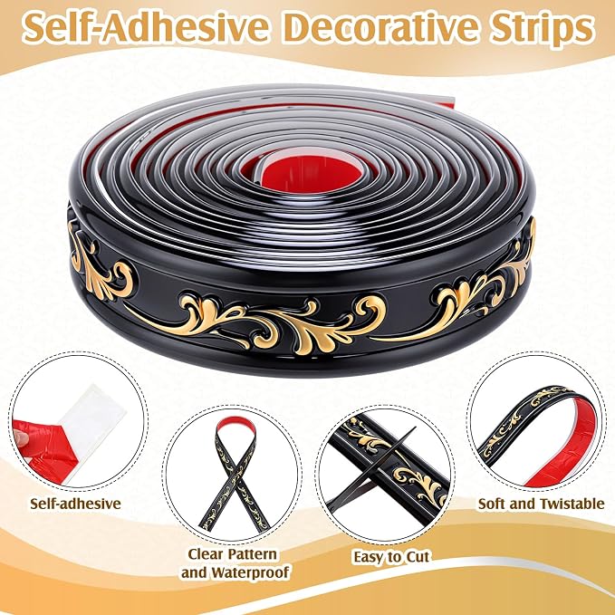 Black Gold Peel and Stick Crown Molding Trim, 13.1 ft X 1.8" - Image 4