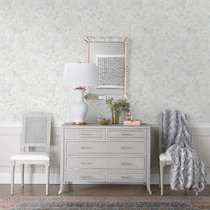 Heroad Grey Peel and Stick Wallpaper Floral Contact Paper Vintage Wall Paper Self-Adhesive Removable Wallpaper for Cabinets Drawers Bedroom Mural Wall Decor Vinyl Roll 17.3''x78.7'' - Image 6