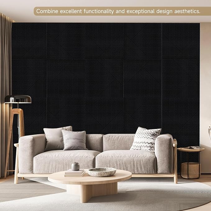 Acoustic Wall Panels,6 Pack,23.6"x23.6" Soundproof Panels,Black | Self-Adhesive Acoustic Panels,3D UV Printing with Wood Print,High-Density 100% Polyester,Decorative Sound Absorbing Wall Art - Image 6