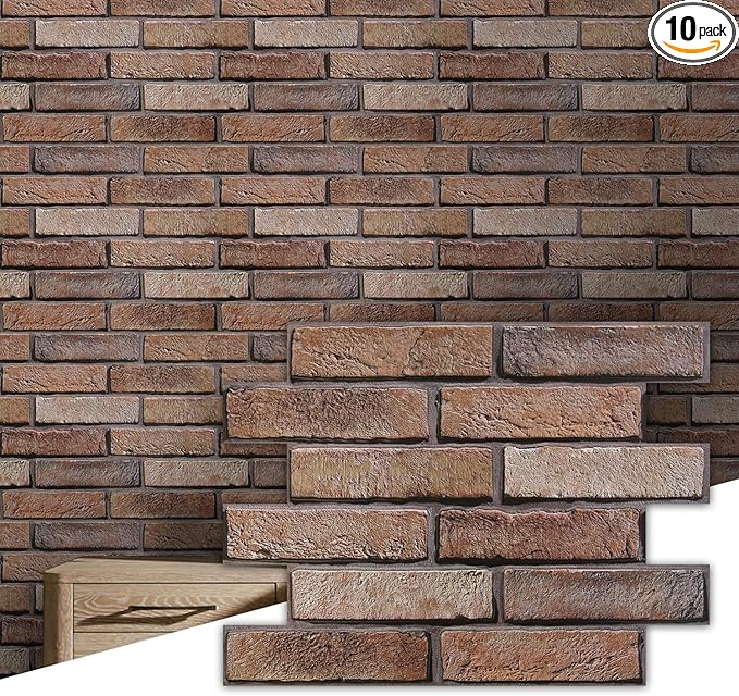 Commomy 3D Faux Brick Wall Panels -Thin Urltra PVC 10pcs 15.74" x 11.8" | Peel and Stick Brick Wall Covering for Quick DIY Interior Wall Decor,Not Real Brick (12.92 sq.ft) by CommomyDecor