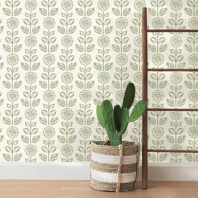 Wudnaye Floral Wallpaper Peel and Stick Boho Contact Paper 17.7in×196.8in | Vintage Floral Peel and Stick Wallpaper Boho Self Adhesive Wall Paper Beige Green Waterproof Removable Wallpaper for Bathroom - Image 6
