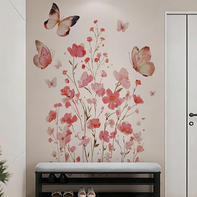 Flower Wall Decals - Peel and Stick Flowers Butterflies Wall Stickers,Removable Flower Home Decor Art for Children's Room, Bedroom, Living Room Sofa Wall Corner Decor(Butterfly Floral Wall Decals) - Image 3