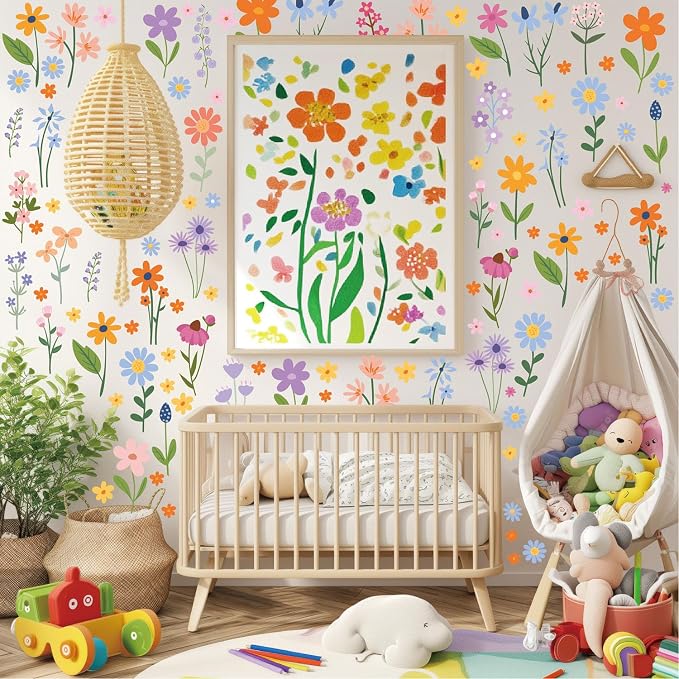 Wildflower Wall Stickers, Colorful Flowers Wall Stickers Peel and Stick, Boho Floral Wall Decals with Wildflower, 8 Sheets of 102 Pieces,Wall Art Decor for Bedroom Nursery Living Room (Wildflower3) by MagiMural
