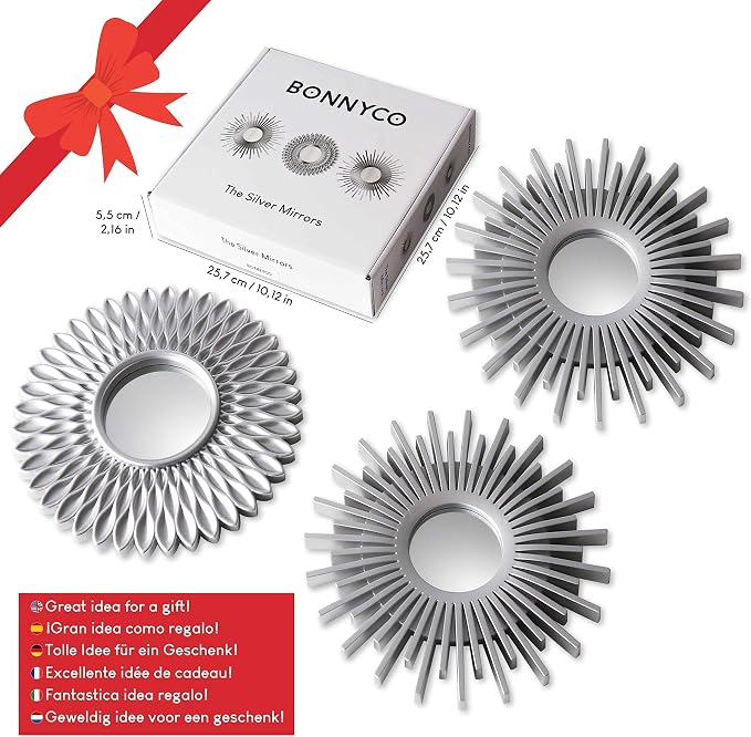BONNYCO Wall Mirrors Pack of 3 Round Silver Mirrors for Home Decor, Bedroom and Room. Espejos Decorativos de Pared Sala Dormitorio, Circle Wall Decor Minimalist Vintage, Chic. Gifts for Women Mums - Image 7