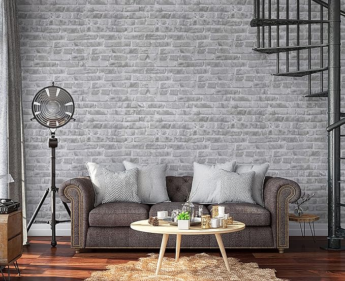 Timeet 17.7" x 472" Grey Brick Wallpaper Peel and Stick Wallpaper Self-Adhesive Wallpaper for Bedroom Living Room Decoration Vinyl Film Roll - Image 2