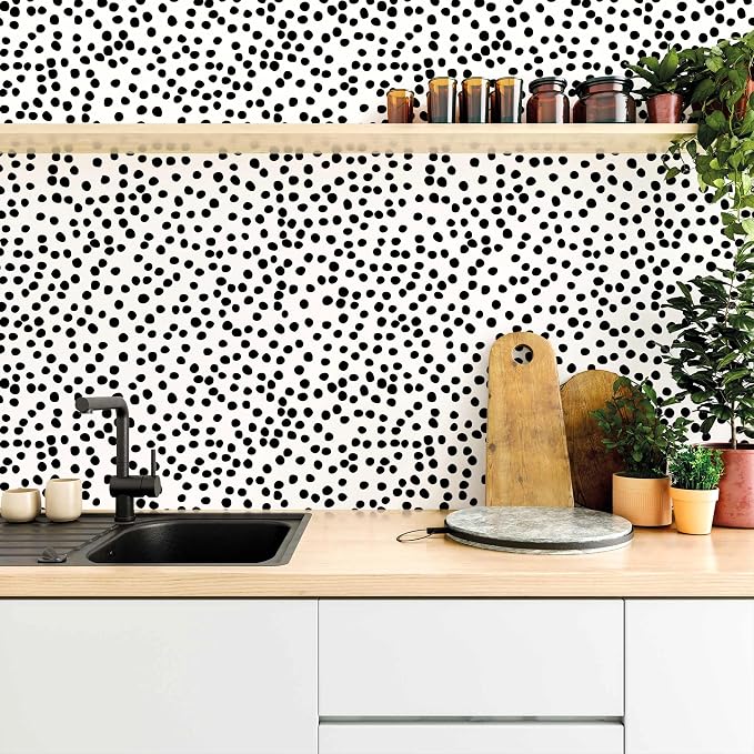 Jeweluck Peel and Stick Wallpaper Polka Dot Wallpaper 17.7” x 118.1” | Black and White Wallpaper Stick and Peel Black Dot Contact Paper Decorative Removable Self Adhesive Vinyl Walls for Bathroom - Image 2