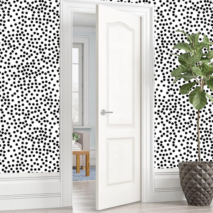 17.3”x300” Black and White Polka-Dot Wallpaper Self-Adhesive Contact Paper Moire Dot Peel and Stick Decorative Wallpaper Spots Contact Paper for Walls Bedroom Living Room - Image 7