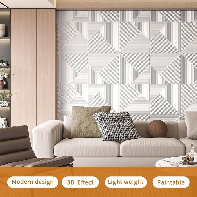 WOWSTAR 12-Pack 3D Wall Panels 19.7" x 19.7", White Slat Wall Panels for Interior Wall Decor, Modern Wall Covering for Living Room, Bedroom & Office | 12-pack, 19.7"x19.7", Textured wall panels, accent wall covering, living room bedroom office - Image 2