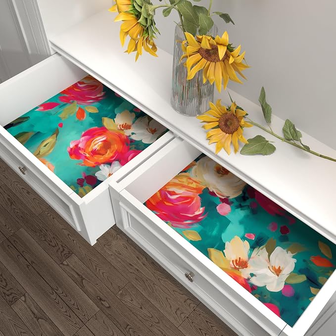 BOKEBEVE Floral Wallpaper Peel and Stick Boho Teal Blue 17.5 x 787In | Super Long Removable Renter Friendly Vibrant Watercolor Wall Paper for Bedroom Bathroom Living Room Feature Accent Wall - Image 6