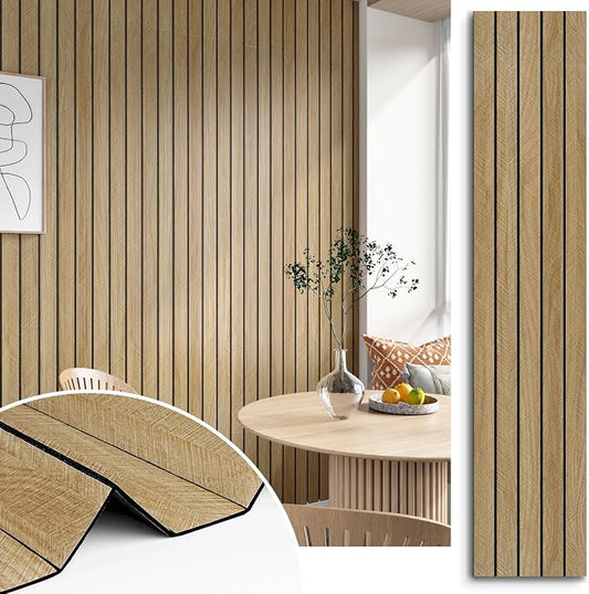 3D Wood Slat Wall Panel Self Adhesive Acoustic Slat Wall Paneling | Brown Peel and Stick Wood Panels Flexible Wooden Slats Wallpaper Roll for Interior Walls Decor Bedroom Living Room 197"x23.6" by STICKEEP