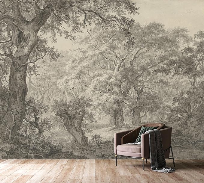 PYFFYP-Retro Forest Peel and Stick Wallpaper Natural Landscape Tree Mural | For bathroom bedroom,Self adhesive paper,79" x 55" - Image 3