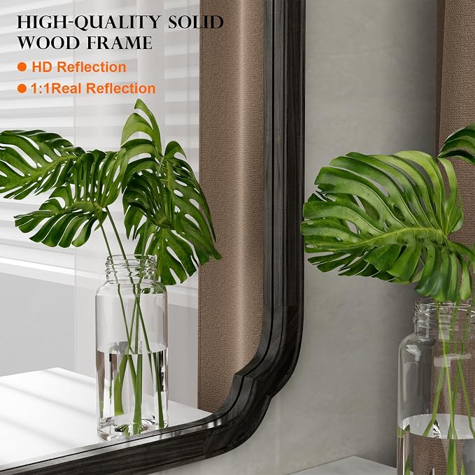 WallBeyond 24" x 36" Rounded Corner Arch Wall Mirror with Wood Frame for Entryway, Living Room or Bedroom Home Decor - Light Woodgrain [24" x 36" Black] - Image 5
