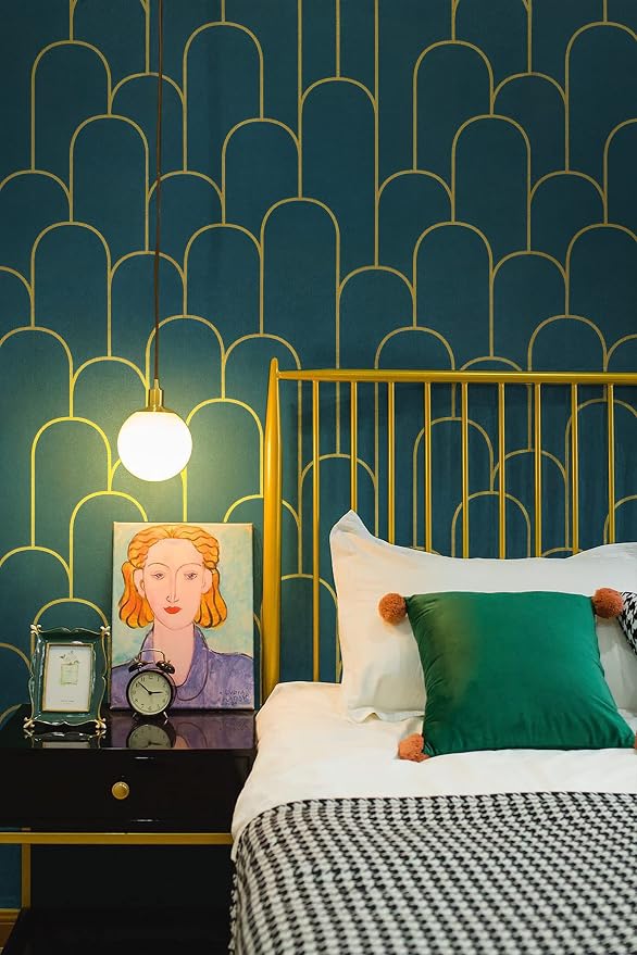 Yasinet Peel and Stick Wallpaper Green and Gold Wallpaper Dark Green Contact Paper Modern Geometric Removable Self Adhesive Wall Paper for Bedroom/Cabinet Waterproof for Bathroom Vinyl 197" x 17.3" - Image 8