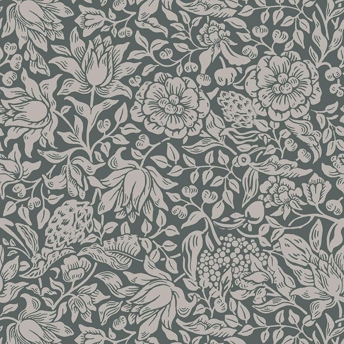 Heroad Dark Blue William Morris Peel Stick Wallpaper Floral Contact Paper | Vintage Botanical Wall Paper for Bedroom,17.3''x385'',Cottage,Removable,Self Adhesive Vinyl Roll for Laundry,Nursery,Kitchen by HeroadBrand