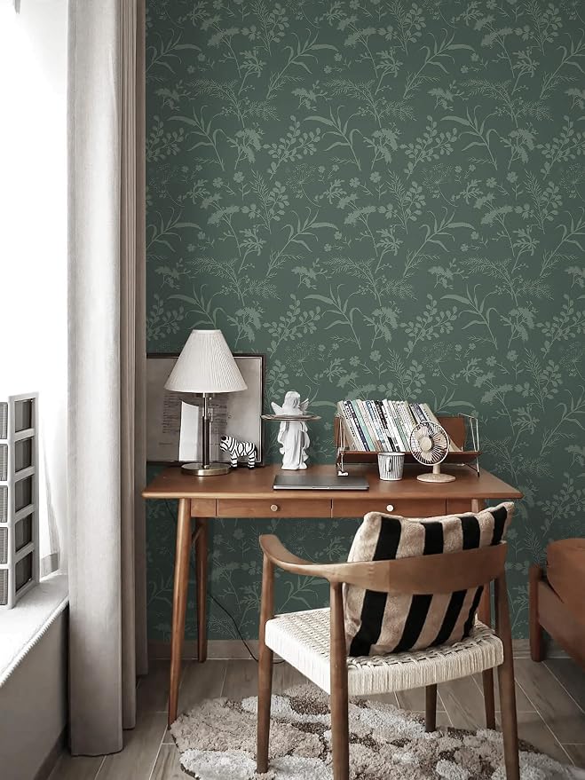 Heroad Peel and Stick Wallpaper Boho Floral Contact Paper Sage Green Leaf Wallpaper for Cabinets Waterproof Removable Self Adhesive Wall Paper for Bedroom Bathroom Decor Vinyl Roll 17.3''x78.7'' - Image 7
