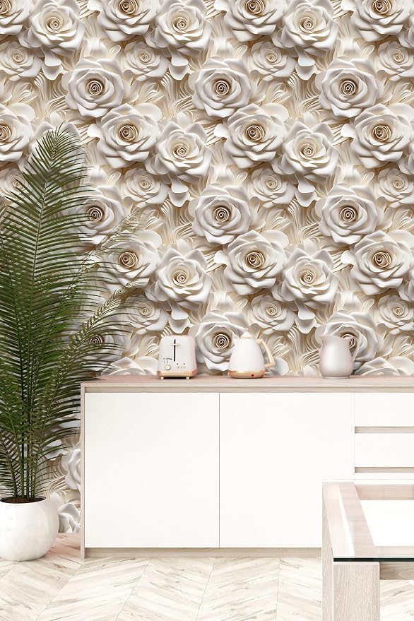 Peel and Stick Wallpaper Beige Rose Floral Decor - Image 2