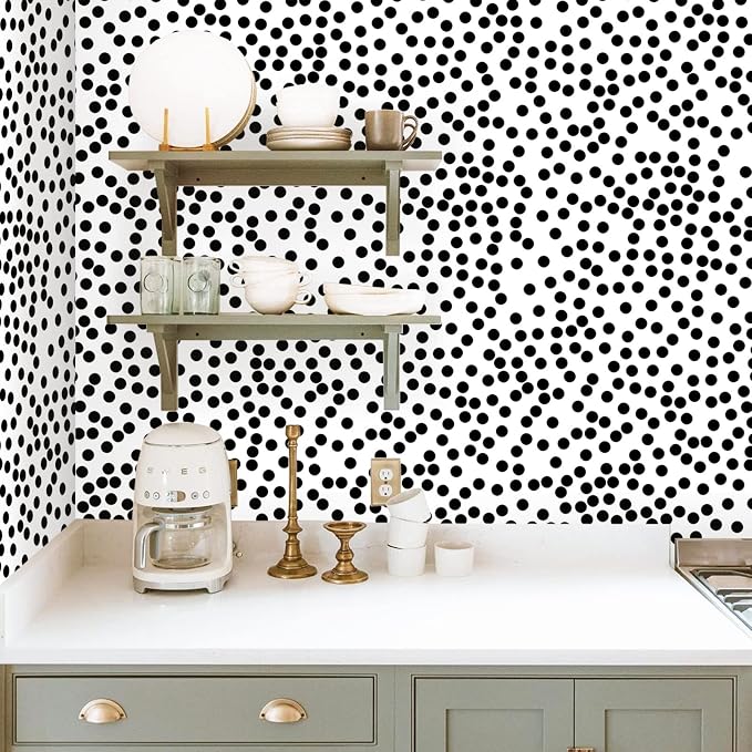17.3”x300” Black and White Polka-Dot Wallpaper Self-Adhesive Contact Paper Moire Dot Peel and Stick Decorative Wallpaper Spots Contact Paper for Walls Bedroom Living Room - Image 8