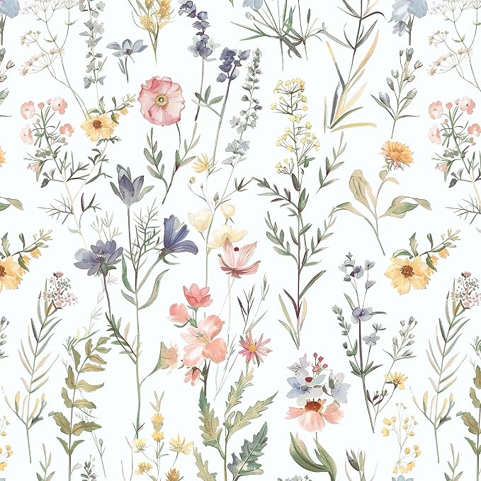 Dimoon Boho Peel and Stick Wallpaper White Floral Contact Paper 17.3x78.7in |Purple Wildflower Botanical Renter Friendly Removable Self Adhesive Stick on Wall Paper Decor for Bathroom Bedroom Vinyl by DIYYOURMOON