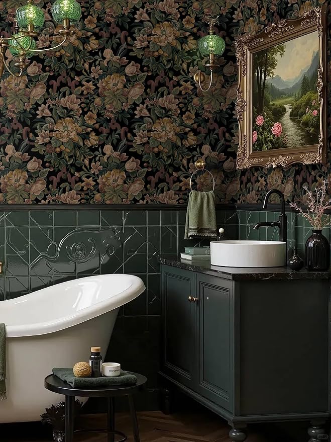 Dimoon Vintage Wallpaper Peel and Stick Archival Dark Green Floral Wallpaper 17.3"x78.7"Flower Leaf Retro Contact Paper for Bedroom Thicken Waterproof Self Adhesive Wall Paper Removable Vinyl Roll - Image 9