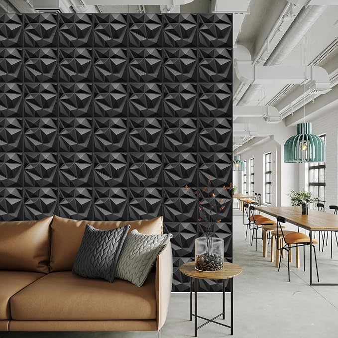 LEVOWAY 33 Pack Decorative 3D Wall Panels for Interior Wall Decor | 12''x12'' Black Diamond Design Accent Wall Panles for Living Room,TV Wall Background,Bedroom - Image 2