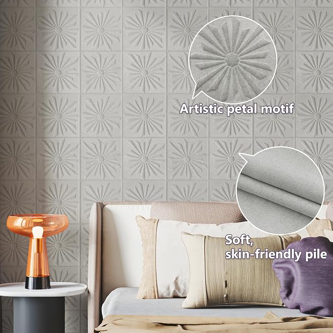 3D Wall Panels Peel and Stick Wall Panels for Interior Wall Decor | Modern Velvet Soundproof Self-Adhesive Art Acoustic Wall Panels for Living Room, Bedroom, TV Background 17.7"x17.7" 12-Piece - Image 3