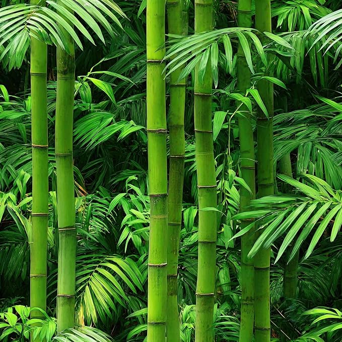 Vintage Green Bamboo Wallpaper Botanical Peel and Stick Wallpaper | Lush fresh green bamboo and palm foliage print, Removable waterproof vinyl wall covering, bedroom accent wall decor by Unknown
