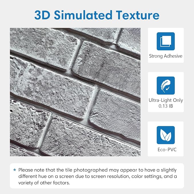 COMSTICKC 3D Peel and Stick Faux Brick Wall Panels for Quick DIY Wall Decor | Gray, 10 Pcs 11.8" x 11.8", Not Real Brick, Small Size Brick, Lightweight Thin PVC Decorative Wall Sticker, Cover 9.7 sq ft - Image 3
