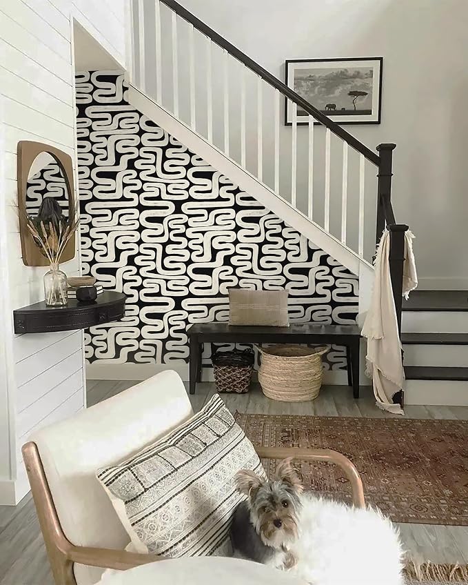 Black and Cream White Peel and Stick Wallpaper Modern Geometric Self-Adhesive Removable Contact Paper Thicken Waterproof Easy to Clean Decorative Wall Paper for Bedroom Bathroom 17.3in x 78.7in - Image 7