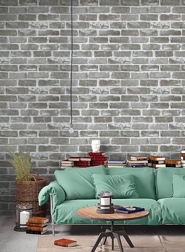 Timeet 3D Vintage Grey Brick Wallpaper 17.7"×472" Brick Peel and Stick Wallpaper Brick Wallpaper Brick Self Adhesive Faux Textured Wallpaper Stone Look Wall Paper Home Decor Vinyl - Image 5