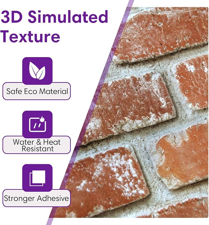 3D Faux Brick Wall Panels Peel and Stick, Designed for Quick DIY | Old Orange, 10 Pcs 11.8" x 11.8", Small Brick-Look, Ultra-Light PVC Fake Brick Covering for Wall Renovation, Cover 9.7 sq ft - Image 3