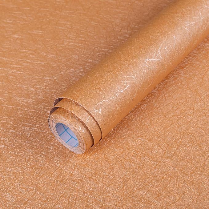 Cream Peel and Stick Self Adhesive Wallpaper Countertop Contact Paper | Orange Removable Embossed Silk Waterproof Bathroom Wallpaper 15.7" X 118" Kitchen Vinyl Wrap for Cabinet Shelf Liner Paper by Abyssaly