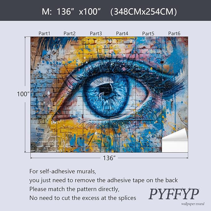 PYFFYP-Abstract Eye Graffiti Brick wall Peel and Stick Wallpaper murals - Image 5