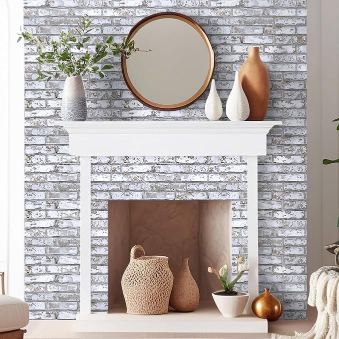Commomy Faux Brick 3D Wall Panels - Not Real Brick 12 pcs of 22.8" x 11.8" | 22.8" x 11.8" Peel and Stick Tile Whitewash Brick Textured for Kitchen,Bedroom, Living Room（Covers 22.48 sq.ft） - Image 2