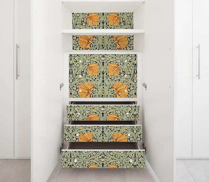 HAOKHOME William Morris Style Wallpaper Floral Orange 17.3in x 32.8ft | Long Peel and Stick Textured Wall Paper Renter Friendly Removable Black Green Yellow Floral Bathroom Bedroom Contact Paper - Image 6