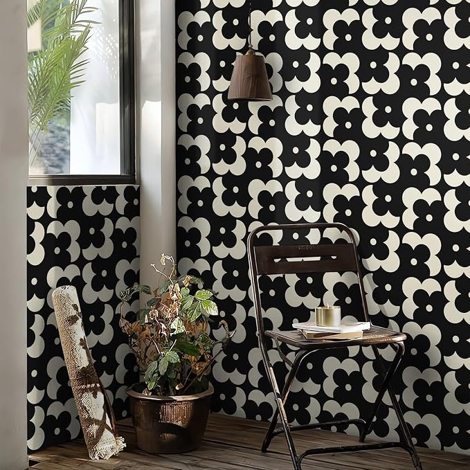 Ismoon Geometric Peel and Stick Wallpaper Boho Black and Beige Contact Paper 197"x17.3" Vintage Floral Wallpaper Removable Self-Adhesive Wall Paper Waterproof for Bathroom Wall Decor Vinyl - Image 8