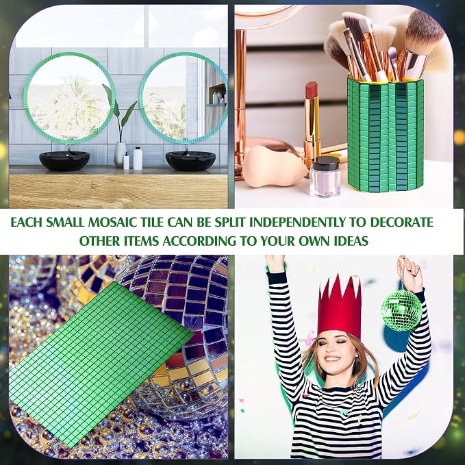 7200 Pieces Green Disco Mirror Tile Self-Adhesive Mirrors Mosaic Tile - Image 5