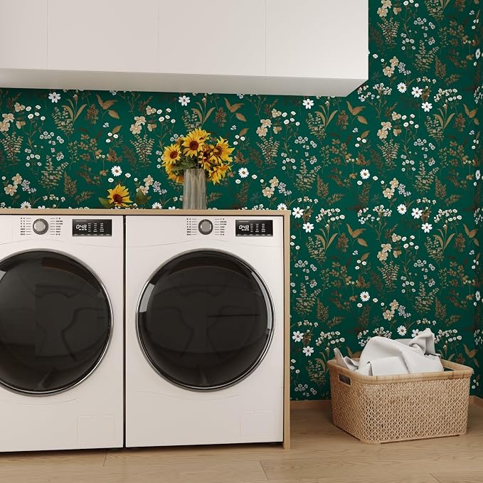 Laatse Vintage Dark Green Gold Floral Peel and Stick Wallpaper 17.5"x118" | Self Adhesive/Removable/Waterproof/Thick Vinyl Contact Paper for Bathroom Bedroom Shelf Cabinet Drawer,Prepasted,Easy Peel - Image 5