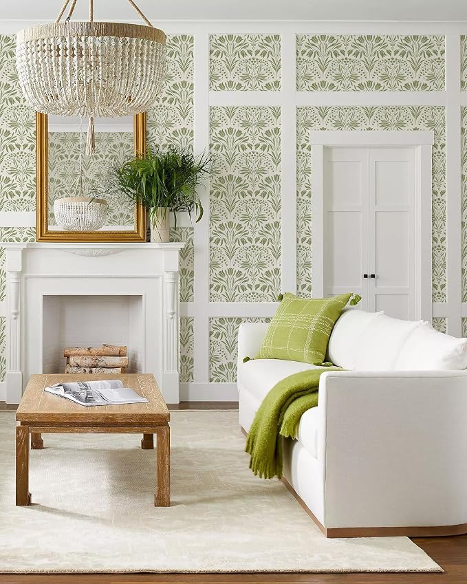 Green Tulip Floral Peel and Stick Wallpaper Retro Green Contact Paper | 17.3in X 118in Vintage Tulip Flowers Self Adhesive Wallpaper Boho Botanical Removable Wallpaper for Livingroom Decor - Image 6